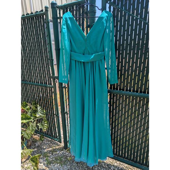VINTAGE shimmery iridescent blue &; green bridesmaid style maxi dress size 10 - Picture 1 of 13